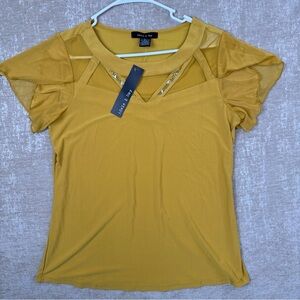 ADELE & MAY GOLD SHORT SLEEVE BLOUSE TOP WOMENS L